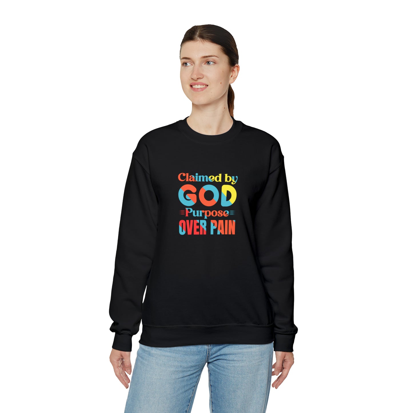 Claimed By God Purpose Over Pain Christian Unisex Heavy Blend™ Crewneck Sweatshirt Printify