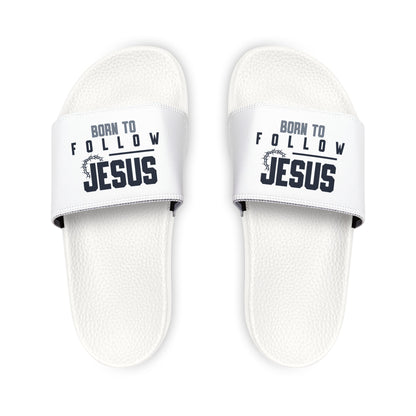 Born to Follow Him Sandals, Women's Inspirational Slide Sandals, Faith - Based Summer Footwear, Christian Gift, Vacation Sandals - ClaimedbyGodDesigns