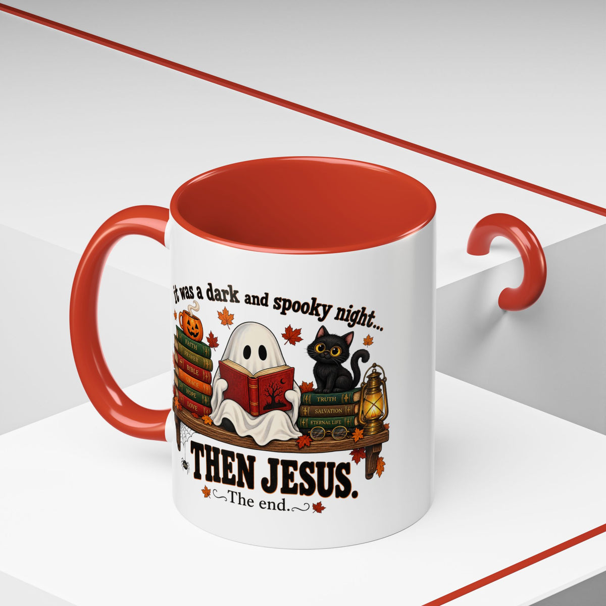 Halloween Christian Coffee Mug — “It Was a Dark and Spooky Night… Then Jesus” Accent Mug