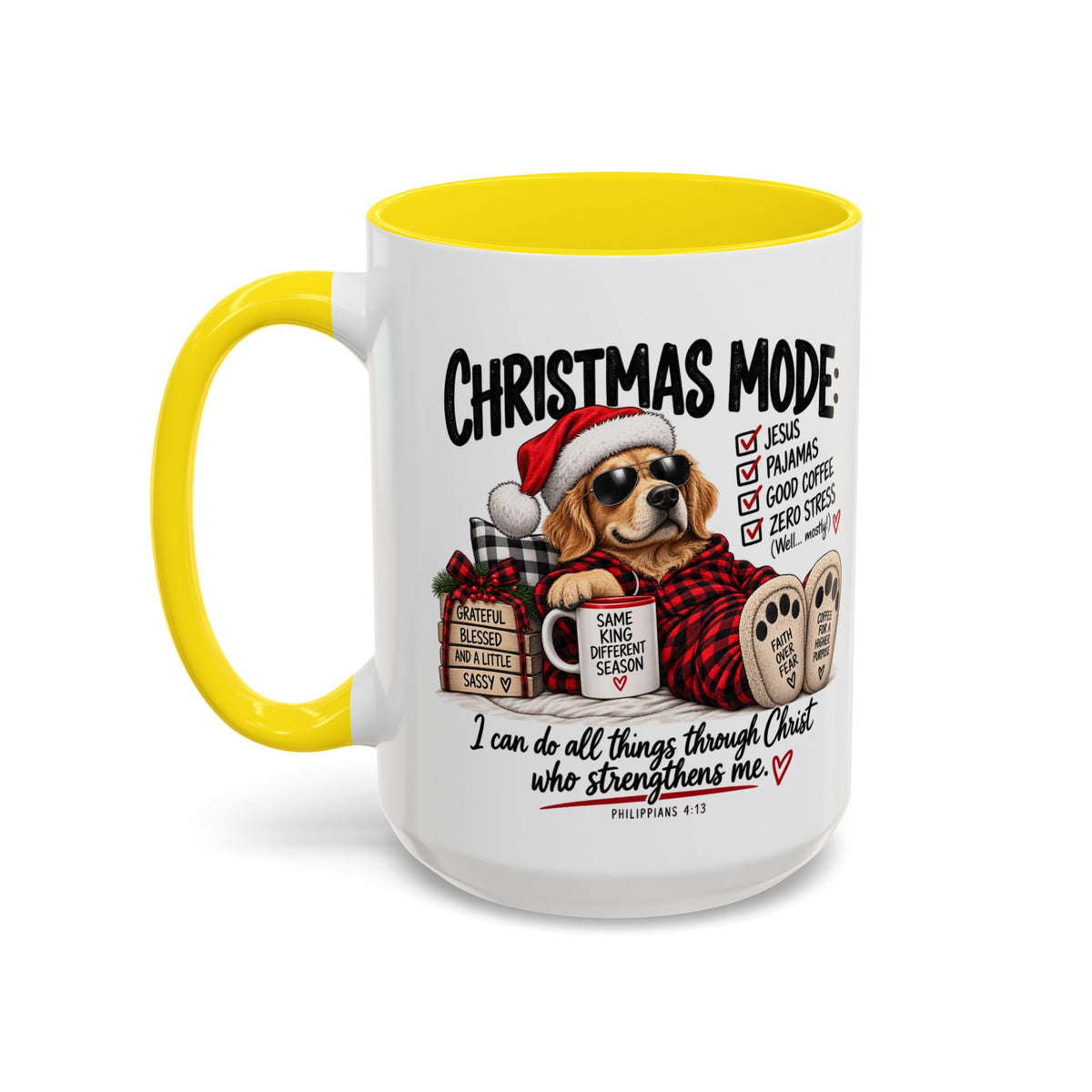 Christmas Mode: Jesus, Pajamas, Good Coffee Dog Coffee Mug