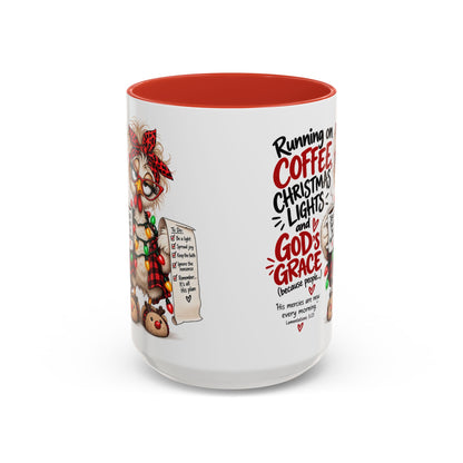 Running on Coffee, Christmas Lights and God’s Grace Christmas Mug