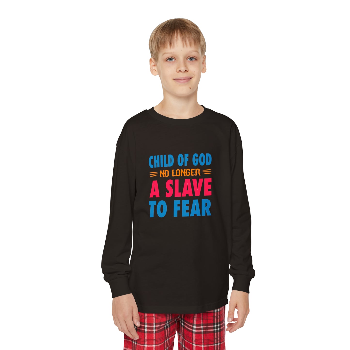 Child Of God No Longer A Slave To Fear Youth Christian Long Sleeve Pajama Set Printify