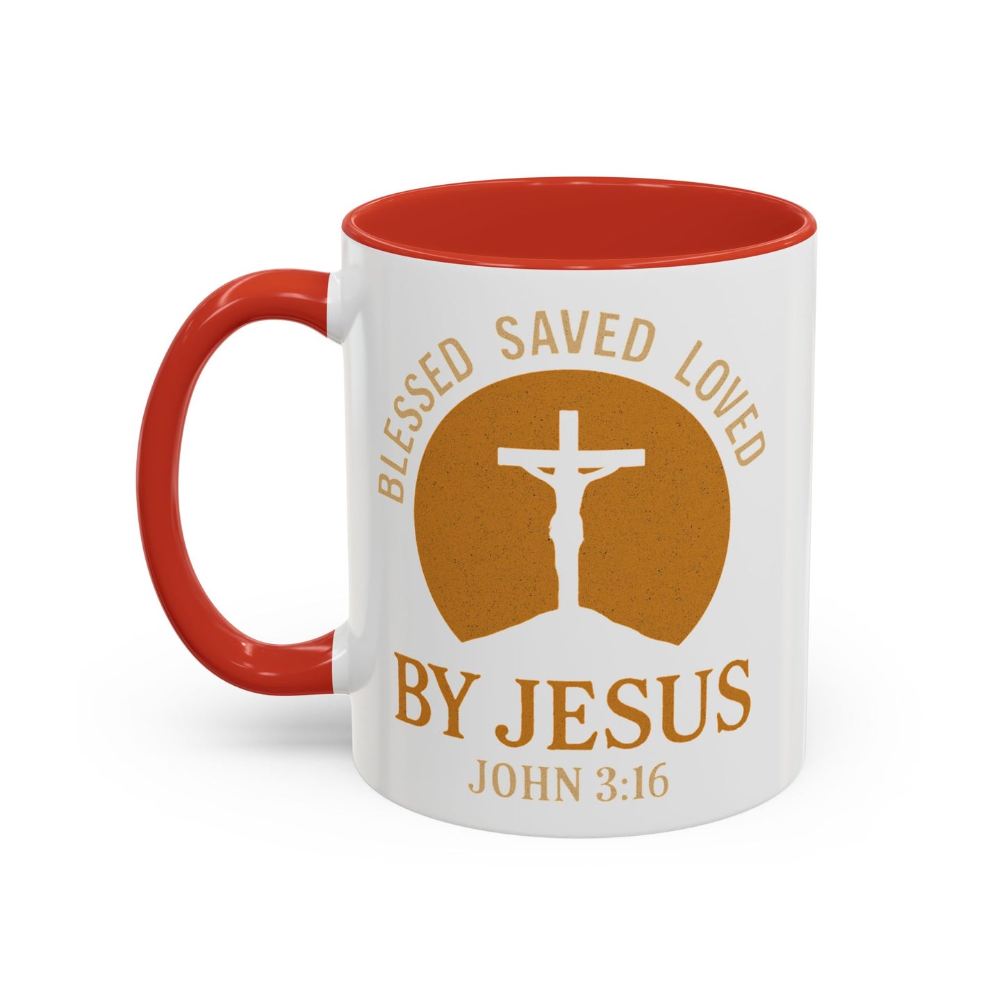 Inspirational Accent Coffee Mug - Blessed, Saved, Loved by Him | John 3:16