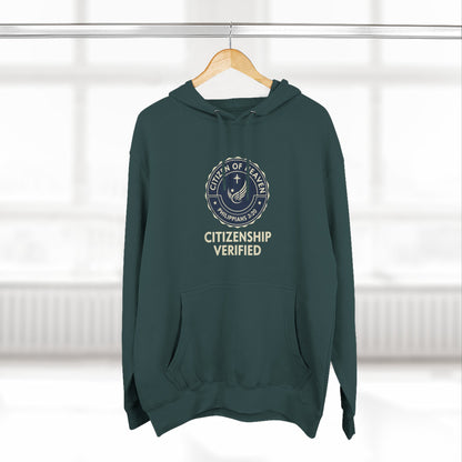 Citizenship Verified Fleece Hoodie, Cozy Sweatshirt for All Ages, Great Gift for Holidays, Casual Wear, Unique Statement Piece - ClaimedbyGodDesigns