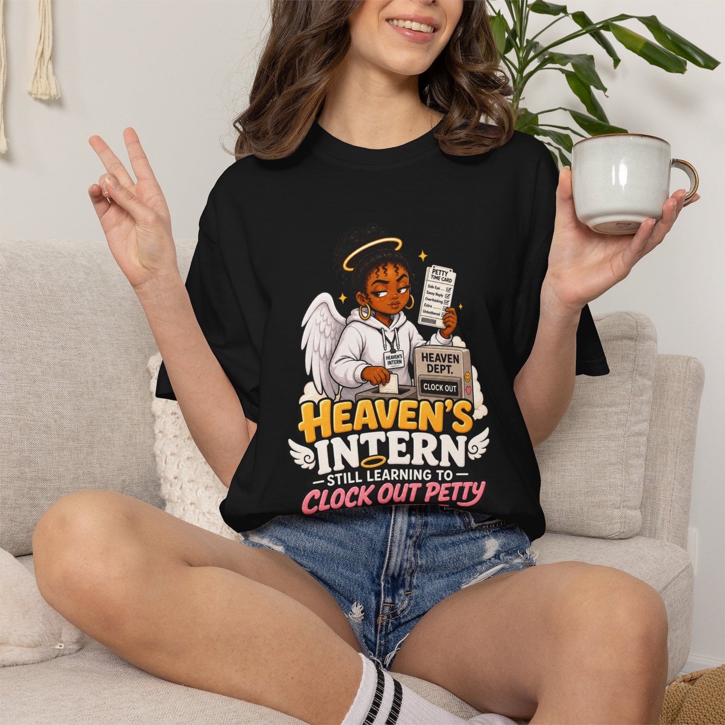 Heaven's Intern T-shirt – Funny Angel Nurse Tee ('Still Learning to Clock Out Petty')