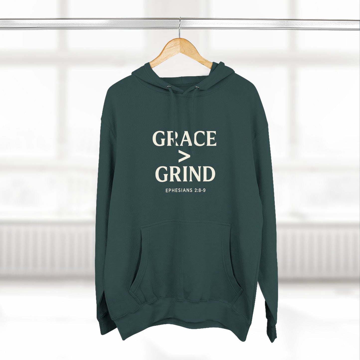 Grace > Grind Unisex Christian Hooded Sweatshirt - Inspirational Fleece Pullover Hoodie for Motivation, Perfect for Gifts, Casual Wear, Fitness, Spirituality - ClaimedbyGodDesigns