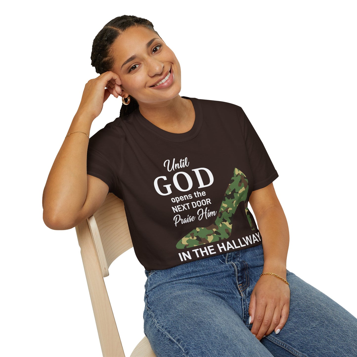 Until God Opens The Door Praise Him In The Hallway Women's Christian T-shirt