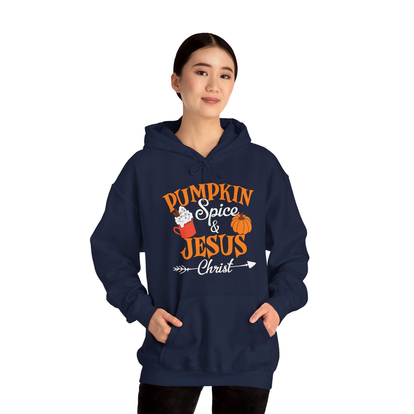 Pumpkin Spice And Jesus Christ Halloween Unisex Christian Pullover Hooded Sweatshirt