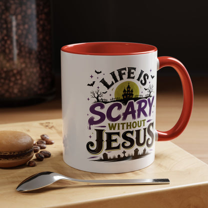 Coffee Mug — “Life Is Scary Without Jesus” Halloween Christian Accent Mug (11/15oz)