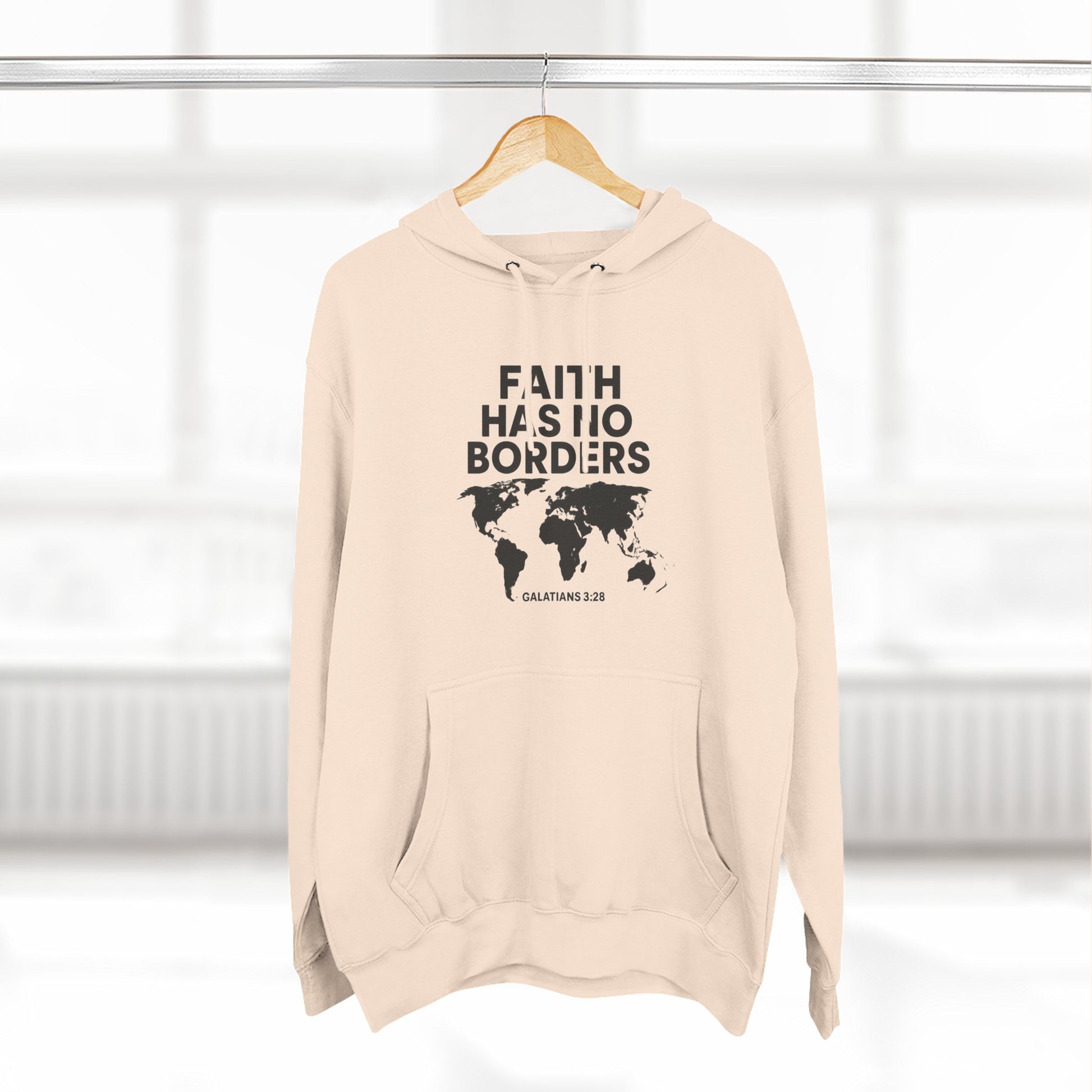 Faith Has No Borders Hoodie, Inspirational Fleece Hoodie for Travel Lovers, Religious Gift, Faith Apparel, Galatians 3:28 - ClaimedbyGodDesigns