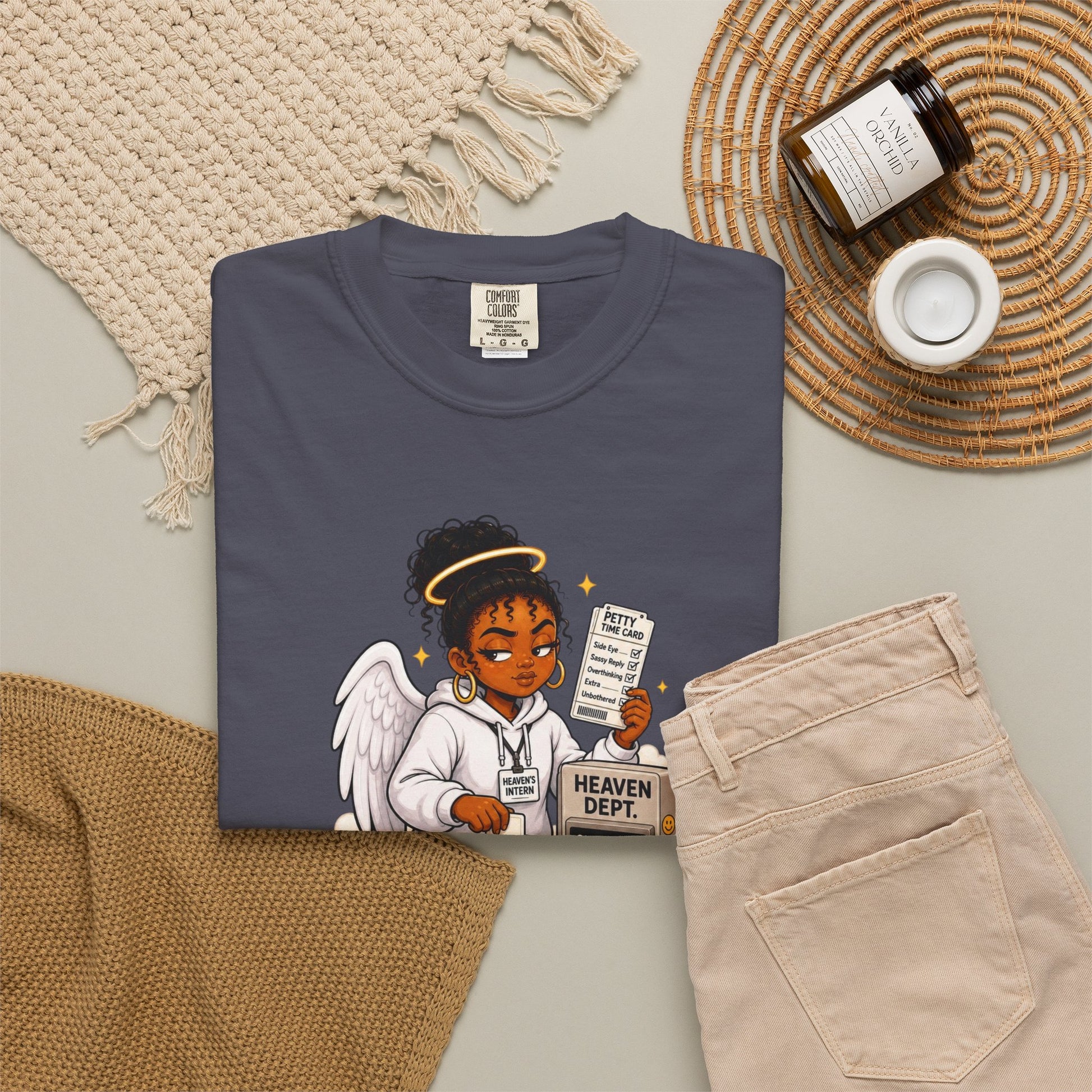 Heaven's Intern T-shirt – Funny Angel Nurse Tee ('Still Learning to Clock Out Petty') - ClaimedbyGodDesigns