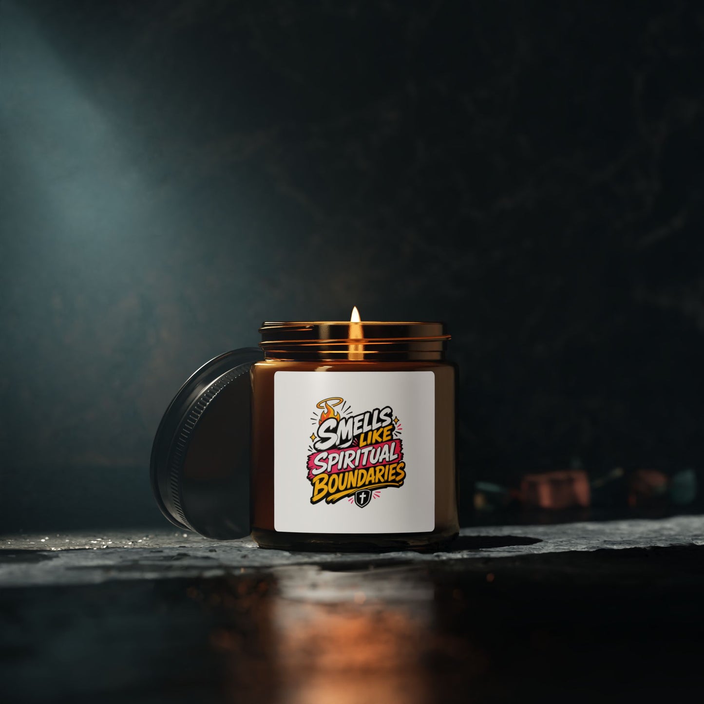 Candle — "Smells Like Spiritual Boundaries" Scented Soy Candle (Amber Jar)