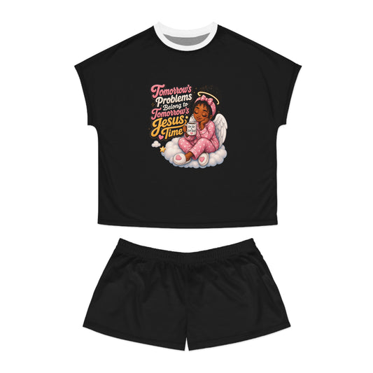 Women's Pajama Set — 'Tomorrow's Problems, Jesus' Time' Angel Graphic Sleepwear