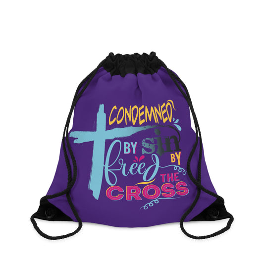 Condemned By Sin Freed By The Cross Drawstring Bag