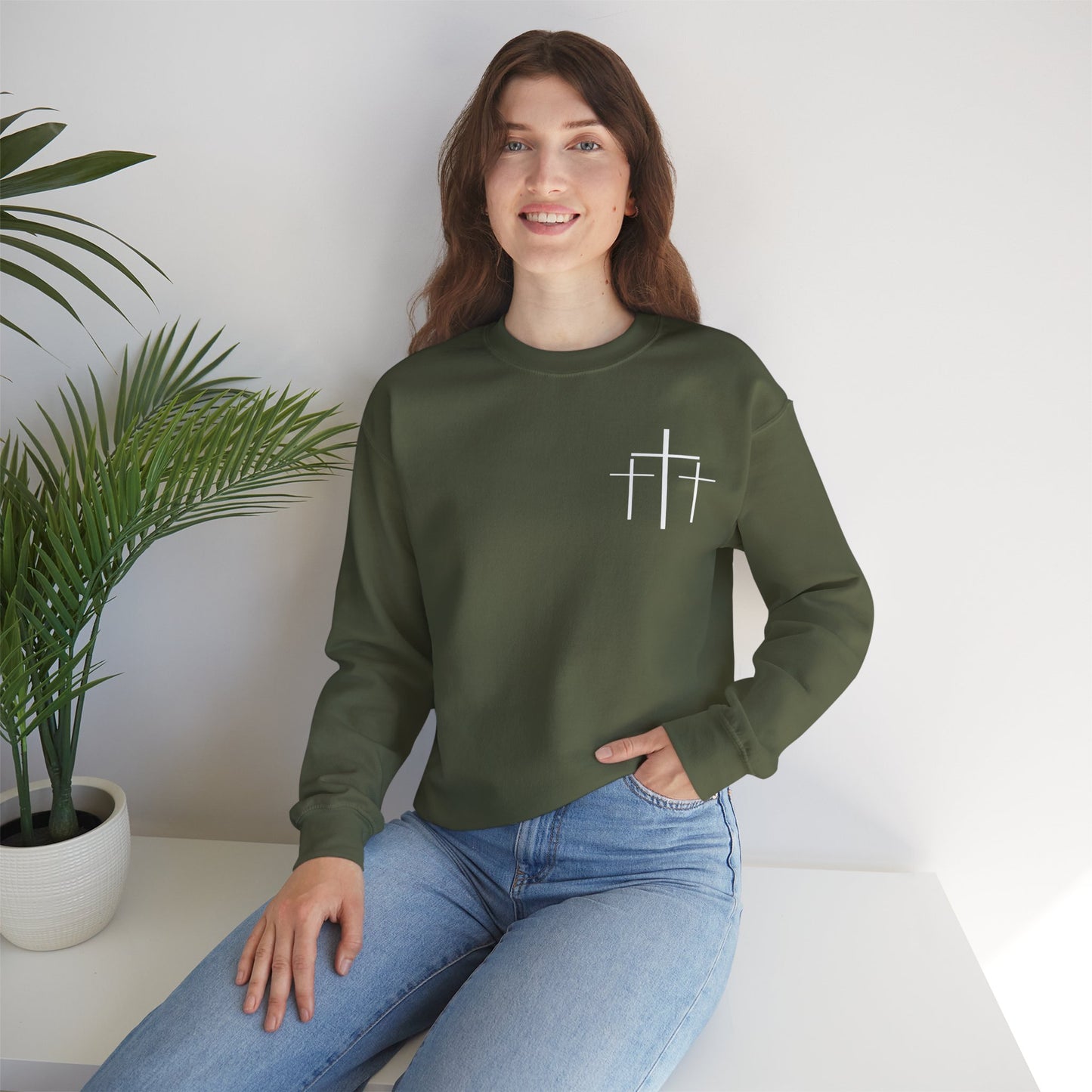 Faith Over Fear 3 Crosses  Unisex Heavy Blend™ Crewneck Christian Sweatshirt