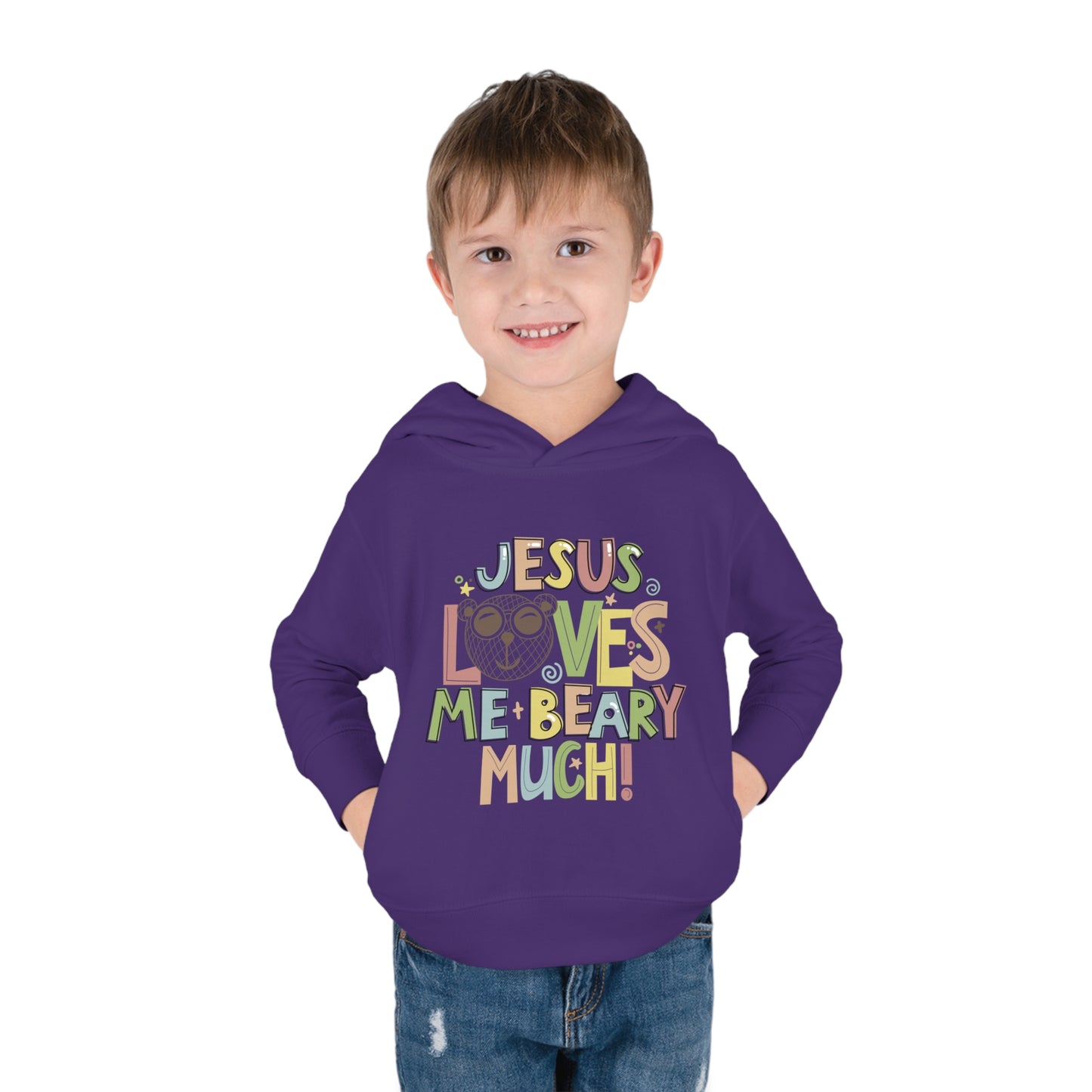 Jesus Loves Me Beary Much Toddler Pullover Fleece Hooded Sweatshirt