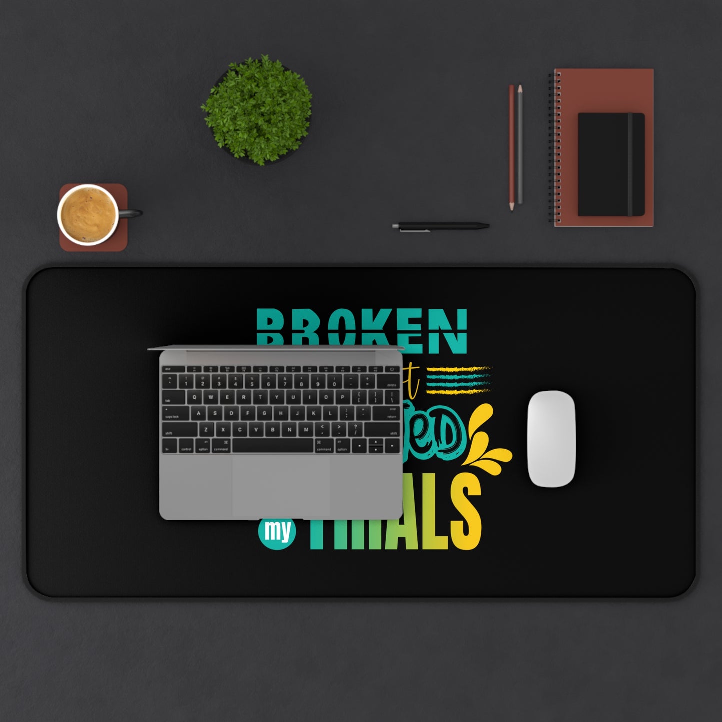 Broken But Not Defeated By My Trials Christian Computer Keyboard Mouse Desk Mat