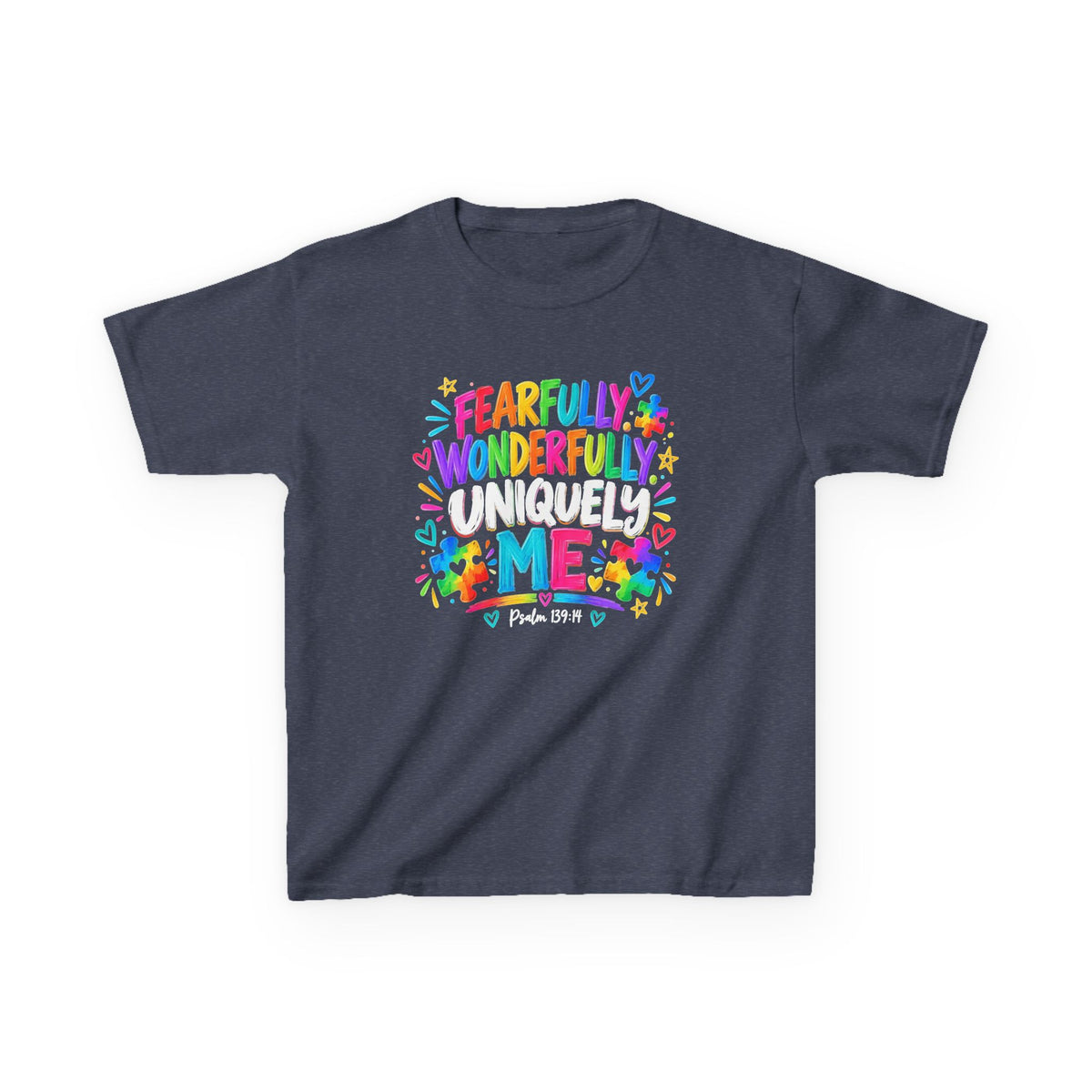 Fearfully Wonderfully Uniquely Me Youth Autism Awareness T-Shirt — Psalm 139:14 Tee