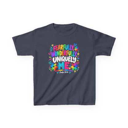 Fearfully Wonderfully Uniquely Me Youth Autism Awareness T-Shirt — Psalm 139:14 Tee
