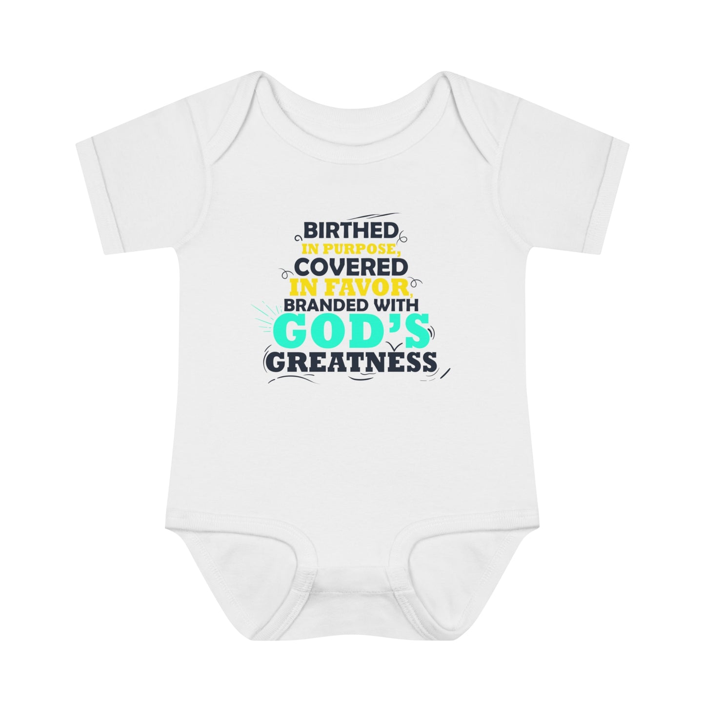 Birthed In Purpose Covered In Favor Branded With God's Greatness Christian Baby Onesie Printify