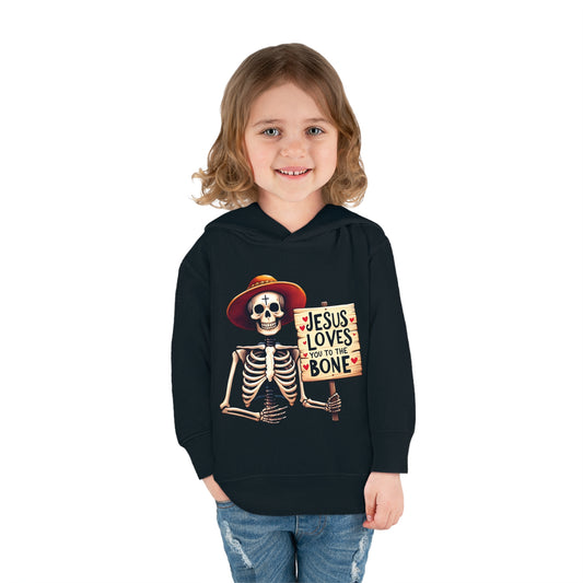 Jesus Loves You To The Bone (Halloween Themed) Christian Toddler Pullover Fleece Hooded Sweatshirt