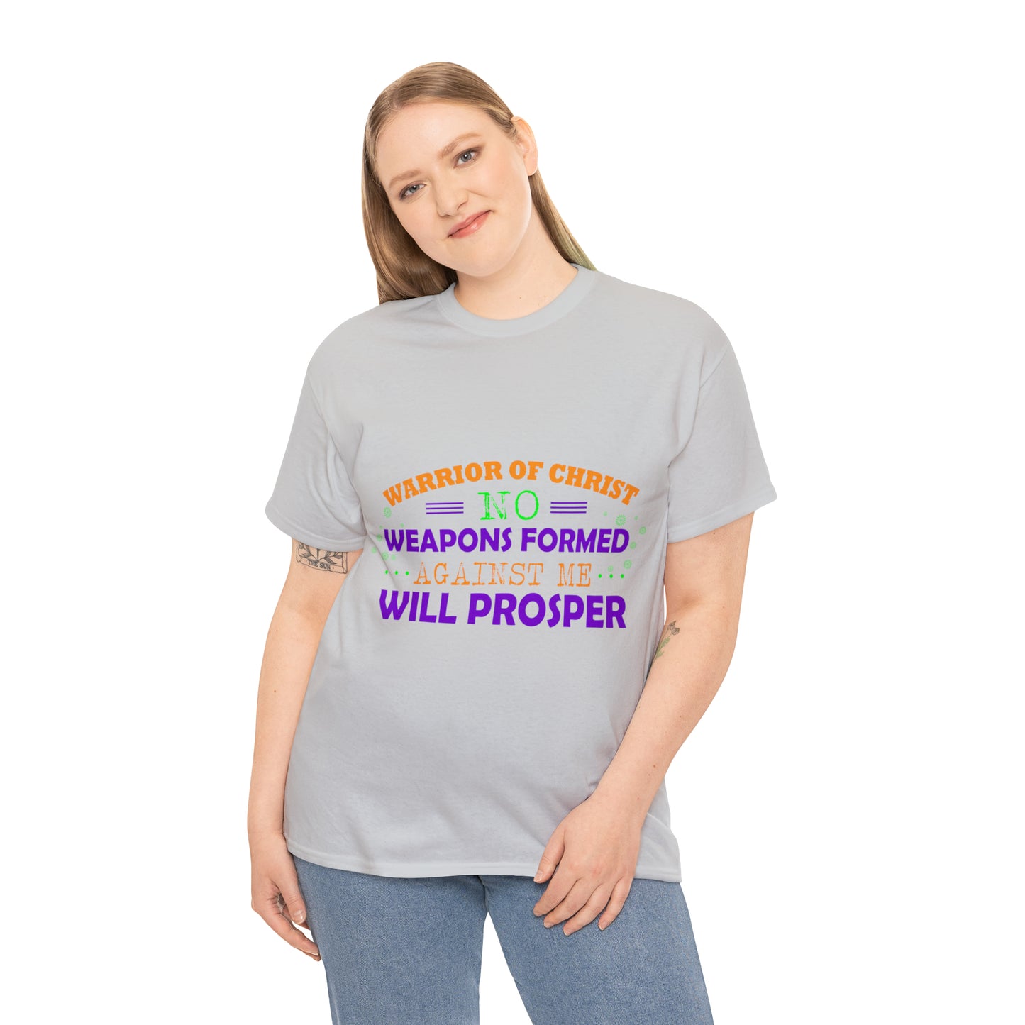 Warrior Of Christ No Weapons Formed Against Me Will Prosper Unisex Heavy Cotton Tee