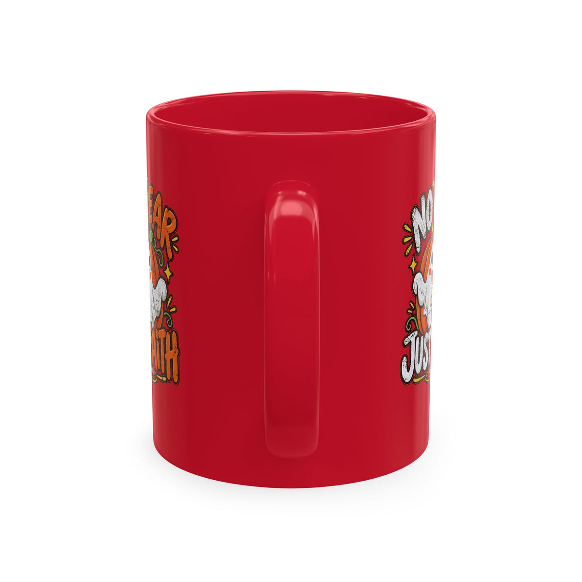 Halloween Ghost Christian Ceramic Mug — "No Fear, Just Faith" Pumpkin Coffee Cup