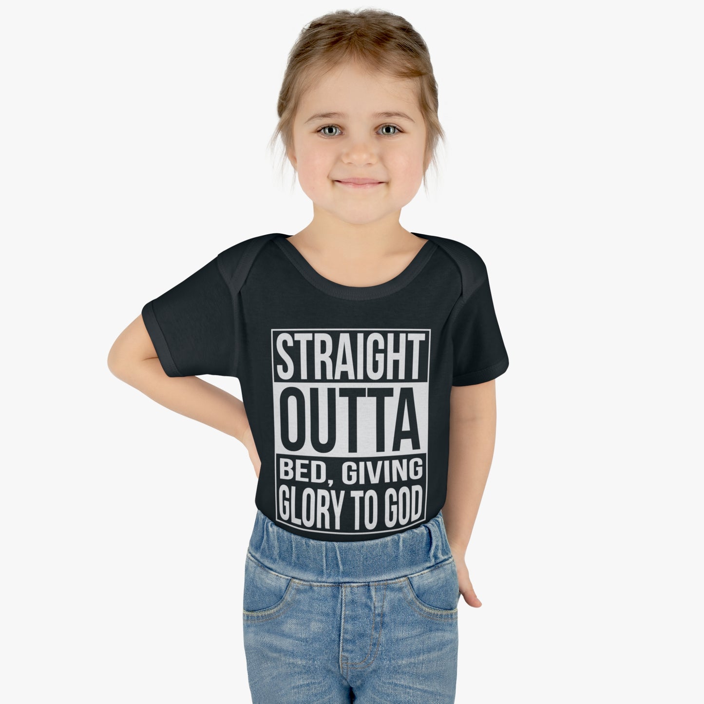 Straight Outta Bed Giving Glory To God Christian Baby Onesie Printify