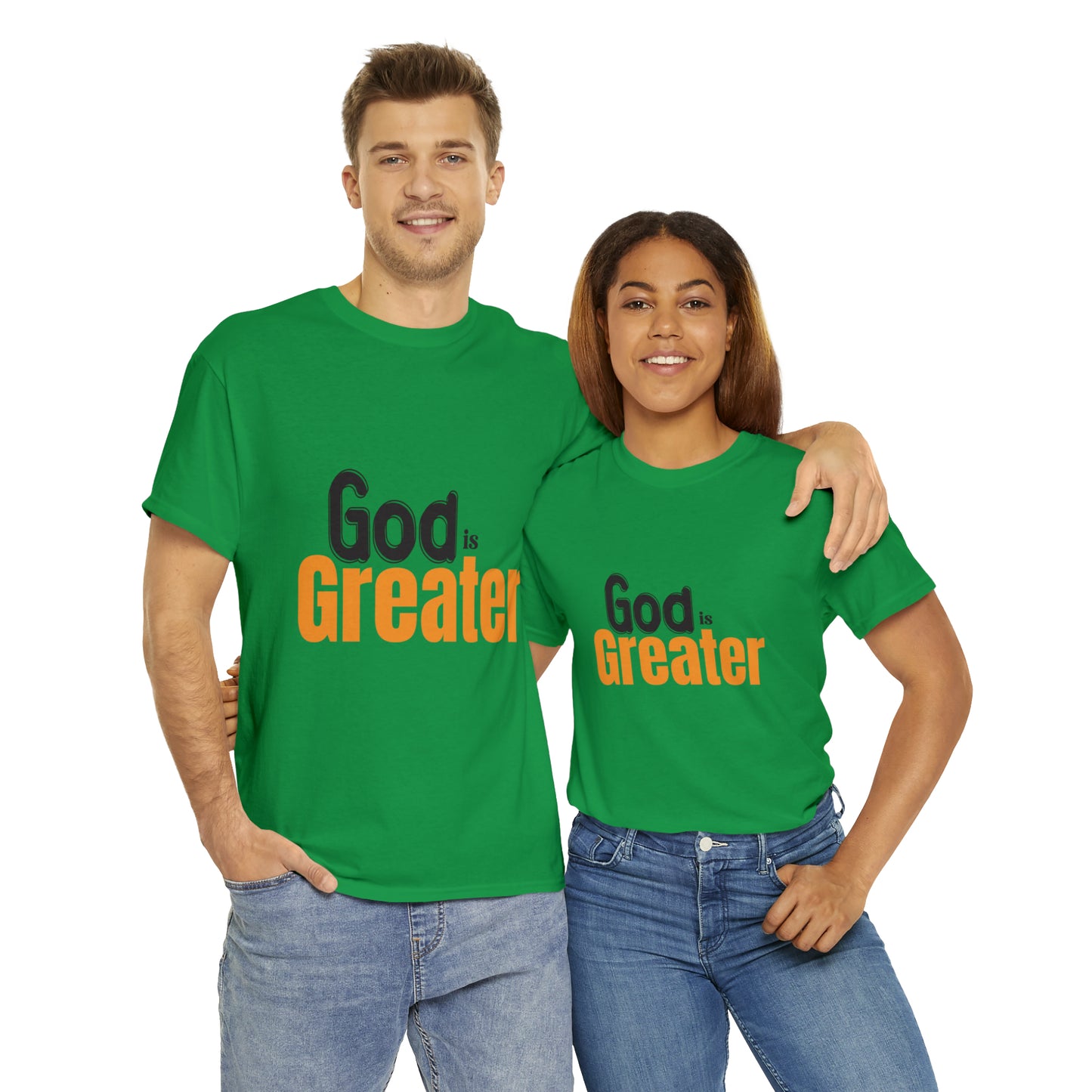 God Is Greater Unisex Heavy Cotton Tee Printify