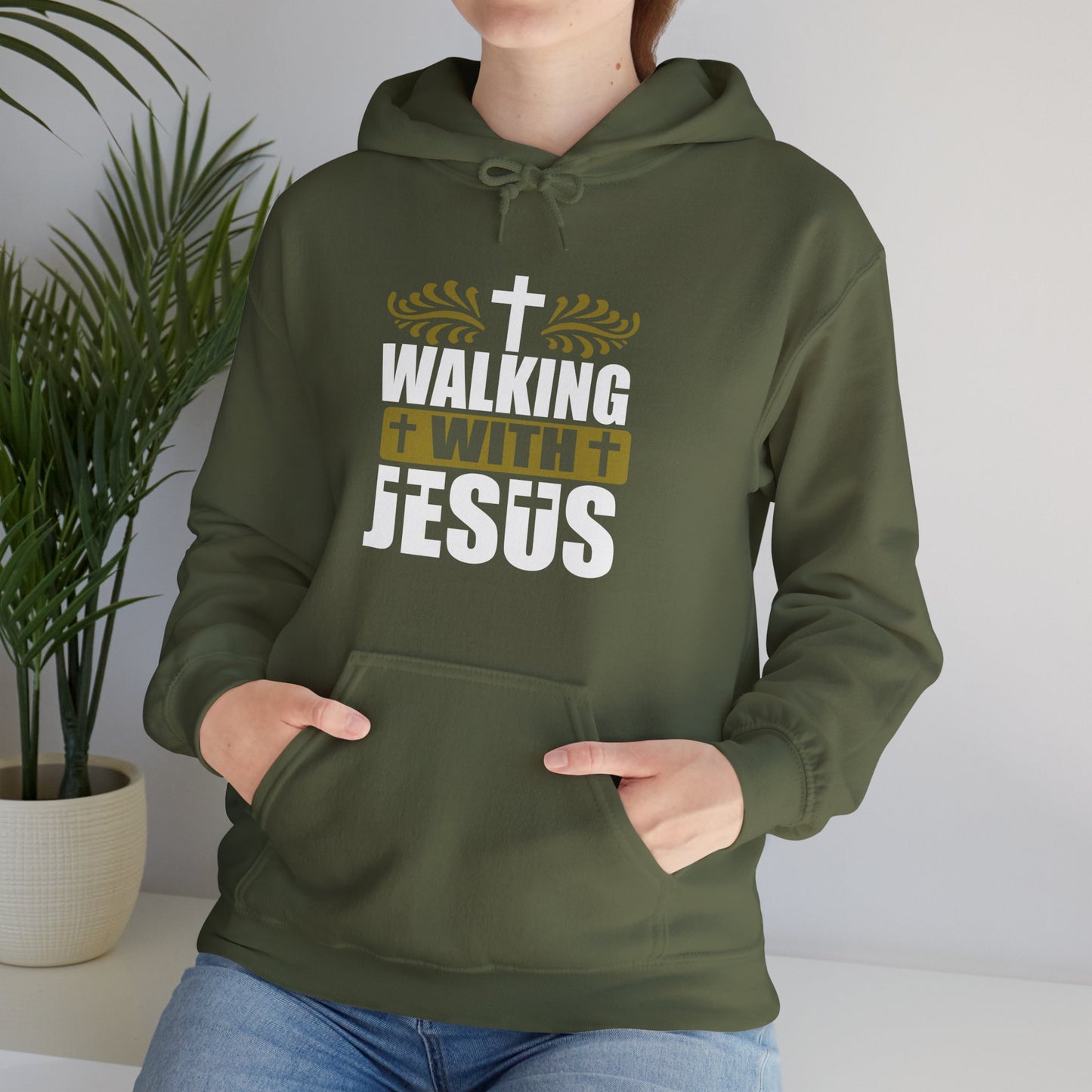 Walking With Jesus Unisex Christian Pullover Hooded Sweatshirt