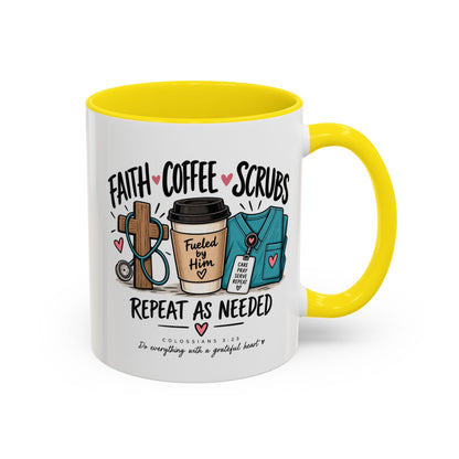 Faith Coffee Scrubs Mug — "Fueled by Him" Christian Nurse Coffee Mug (11oz)