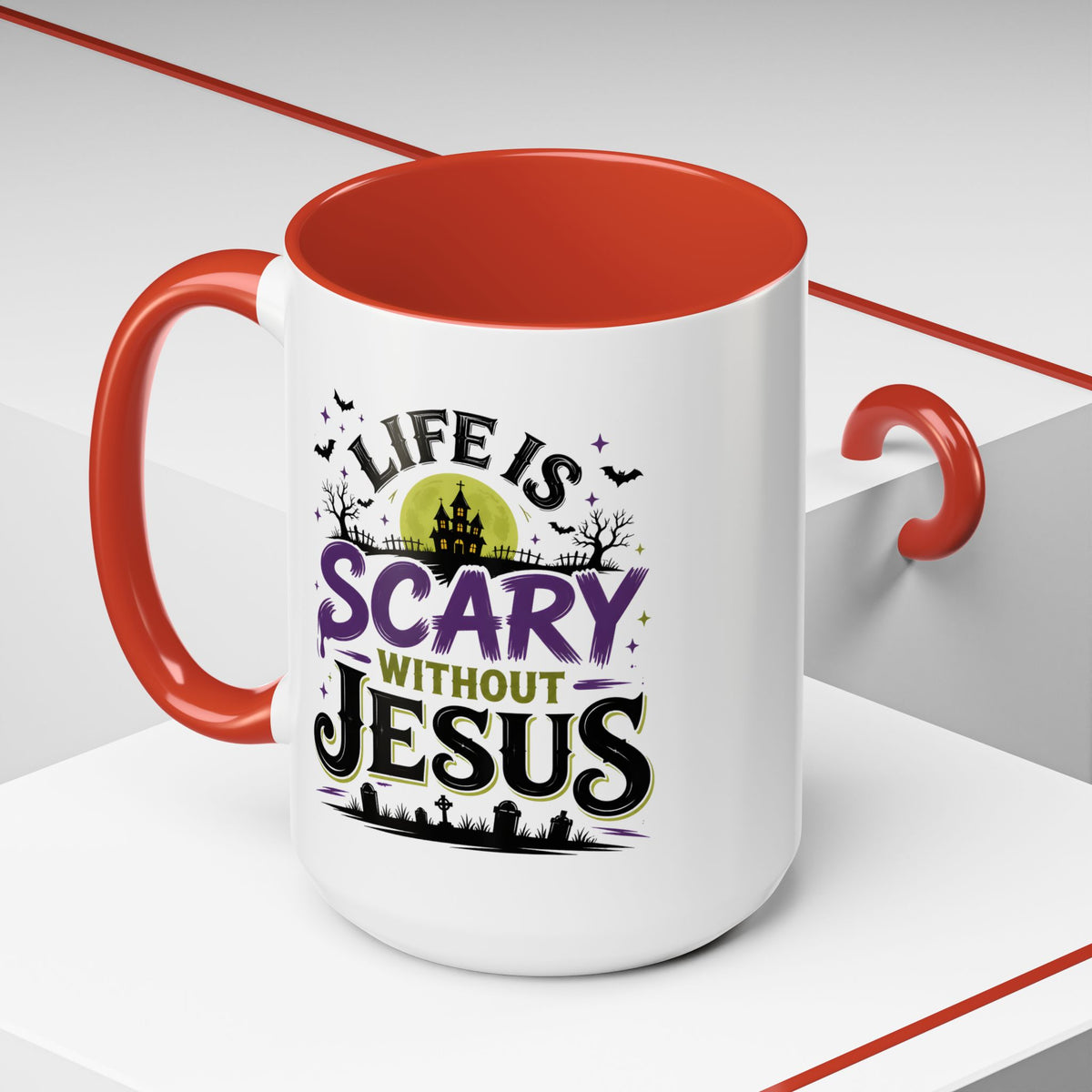 Coffee Mug — “Life Is Scary Without Jesus” Halloween Christian Accent Mug (11/15oz)