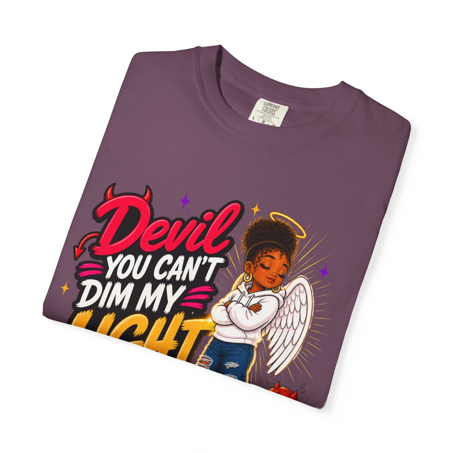 Devil You Can't Dim My Light T-Shirt — Afro Angel Graphic Tee