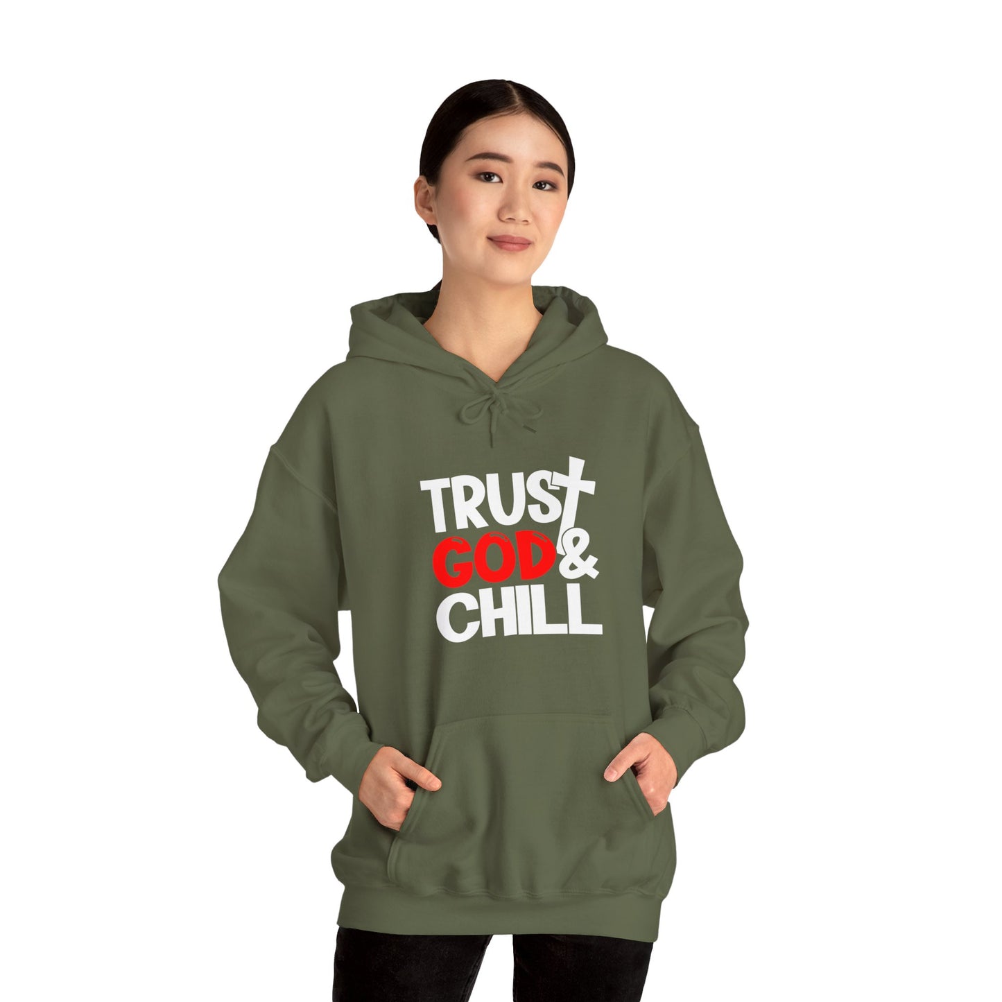 Trust God And Chill Unisex Christian Hooded Pullover Sweatshirt