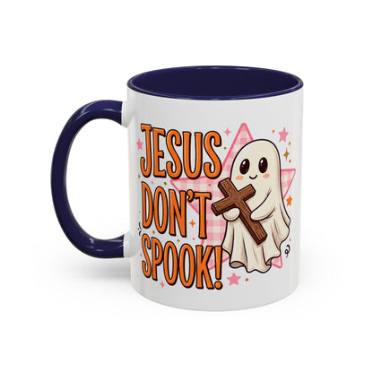 Accent Coffee Mug — "Jesus Don't Spook!" Cute Ghost Christian Coffee Mug (11/15oz)