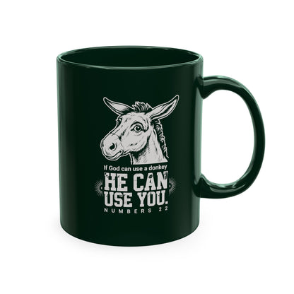 Donkey Wisdom Christian Multicolor Ceramic Mug — "If God Can Use A Donkey, He Can Use You" Faith & Farmhouse Coffee Cup
