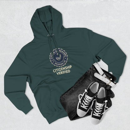 Citizenship Verified Fleece Hoodie, Cozy Sweatshirt for All Ages, Great Gift for Holidays, Casual Wear, Unique Statement Piece - ClaimedbyGodDesigns