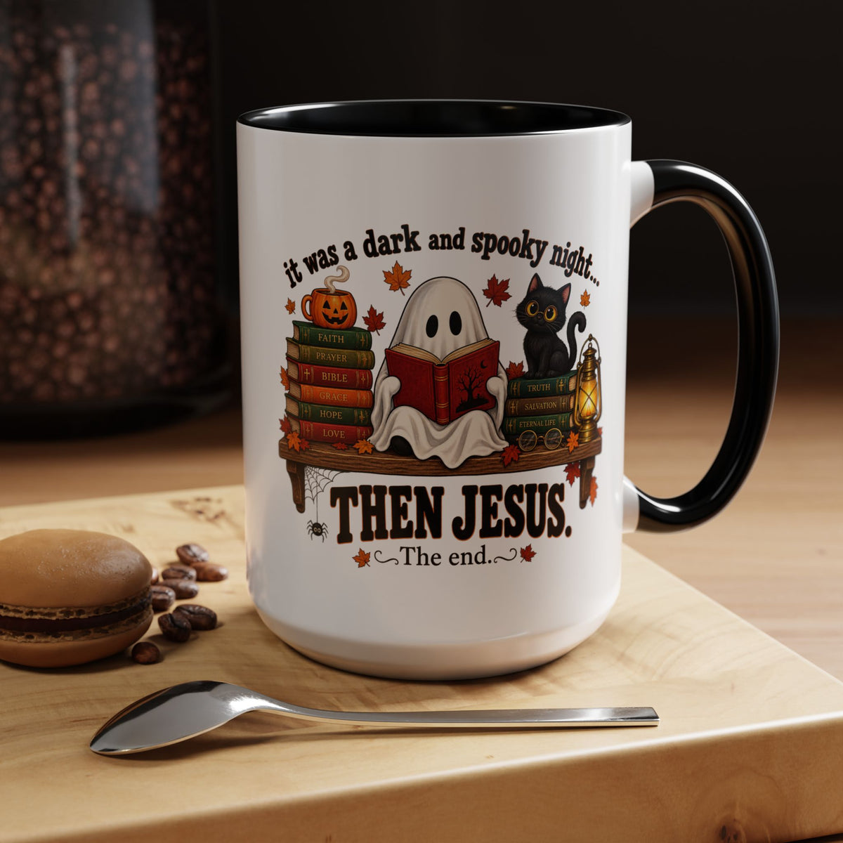 Halloween Christian Coffee Mug — “It Was a Dark and Spooky Night… Then Jesus” Accent Mug