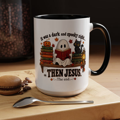 Halloween Christian Coffee Mug — “It Was a Dark and Spooky Night… Then Jesus” Accent Mug