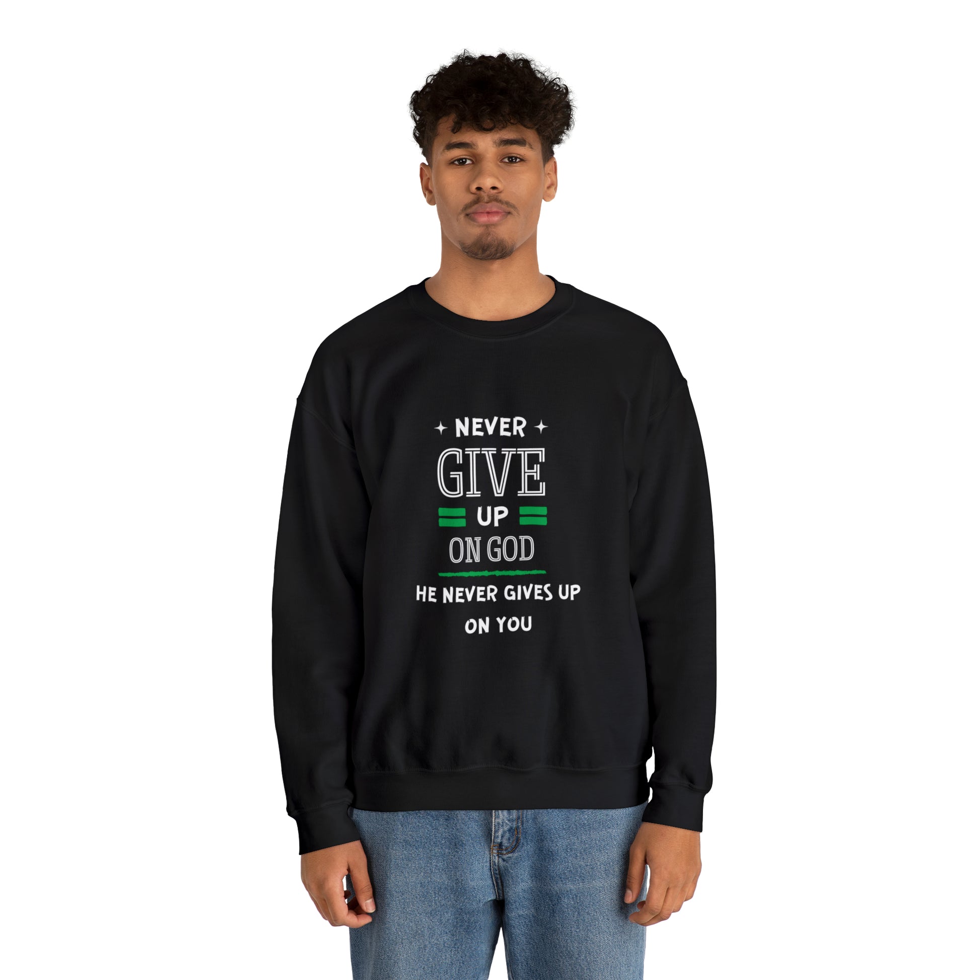 Never Give Up On God He Never Gives Up On You Unisex Heavy Blend™ Crewneck Sweatshirt Printify