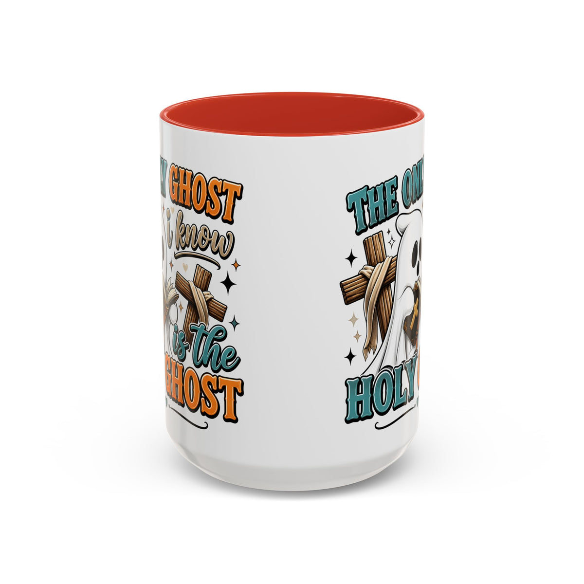 Accent Mug — "The Only Ghost I Know Is the Holy Ghost" Christian Halloween Coffee Cup