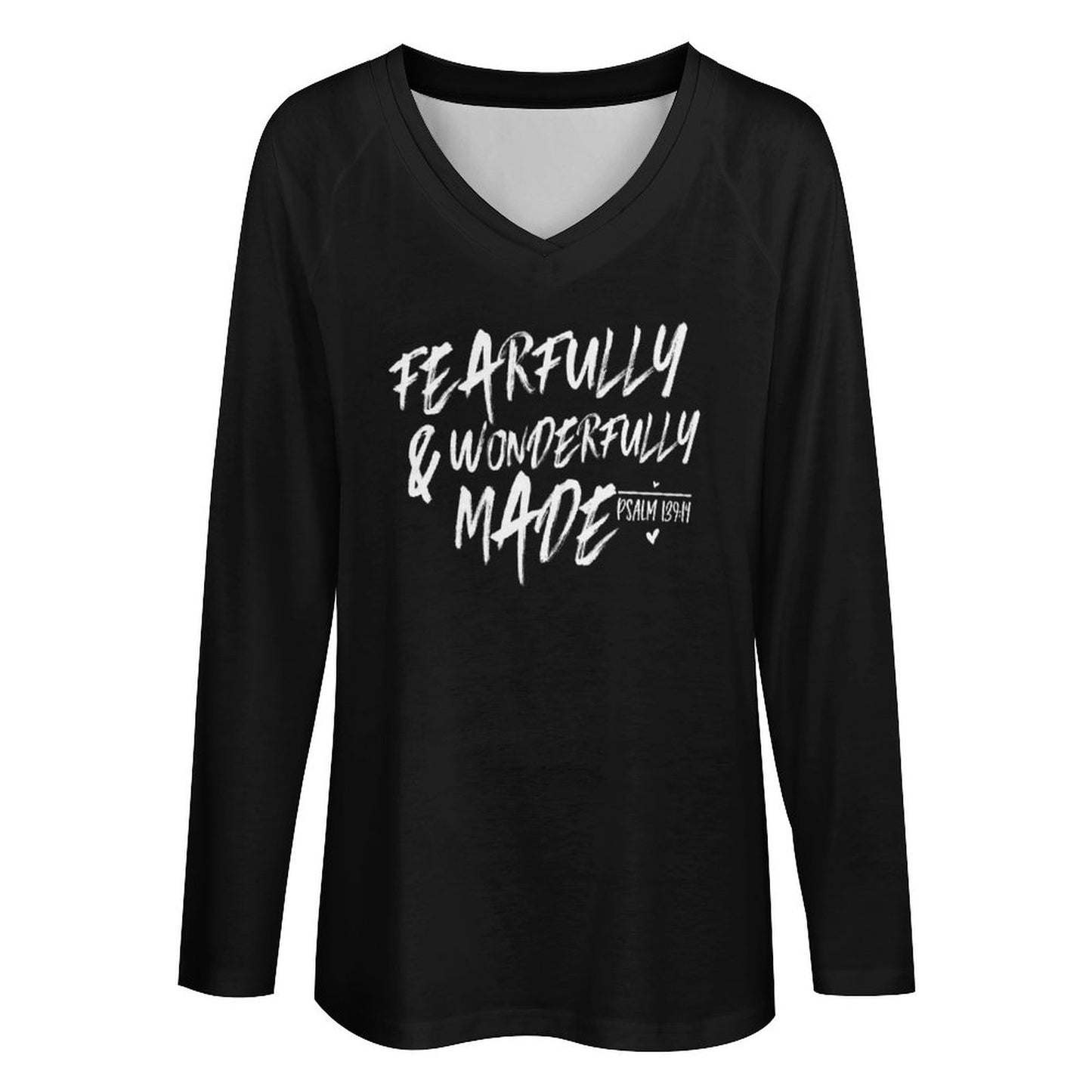 Fearfully And Wonderfully Made Women's Christian V-neck Loose Long Sleeve Pullover Sweatshirt