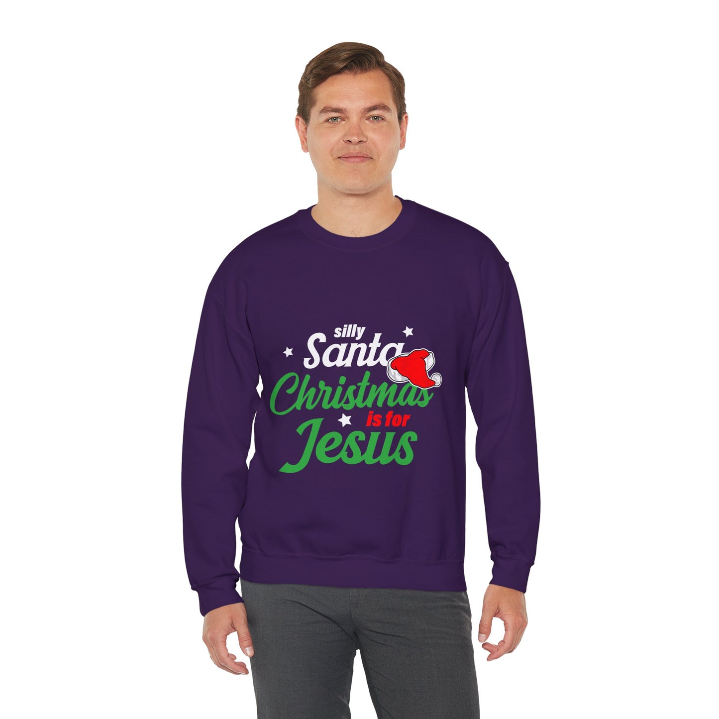 Silly Santa Christmas Is For Jesus (Christmas Themed) Unisex Heavy Blend™ Crewneck Christian Sweatshirt