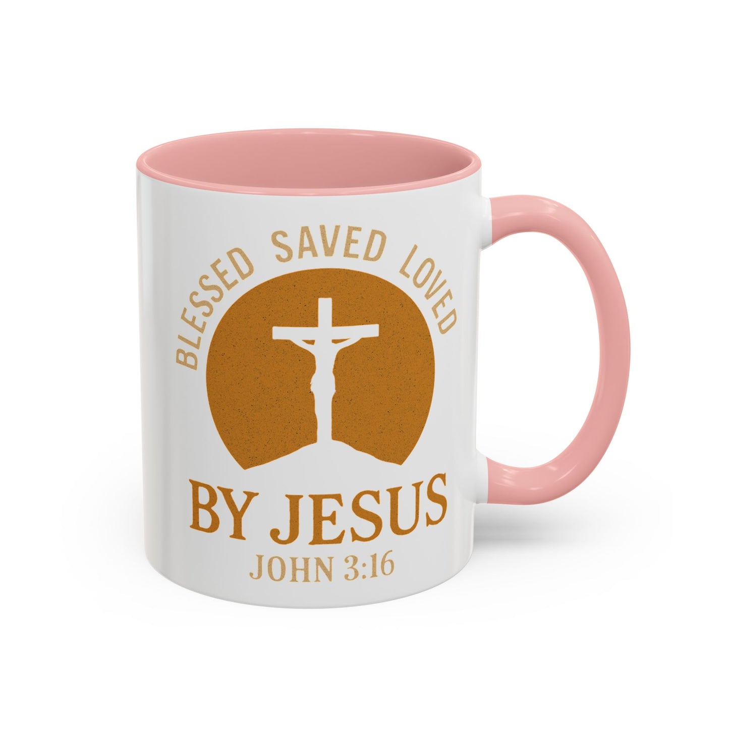Inspirational Accent Coffee Mug - Blessed, Saved, Loved by Him | John 3:16