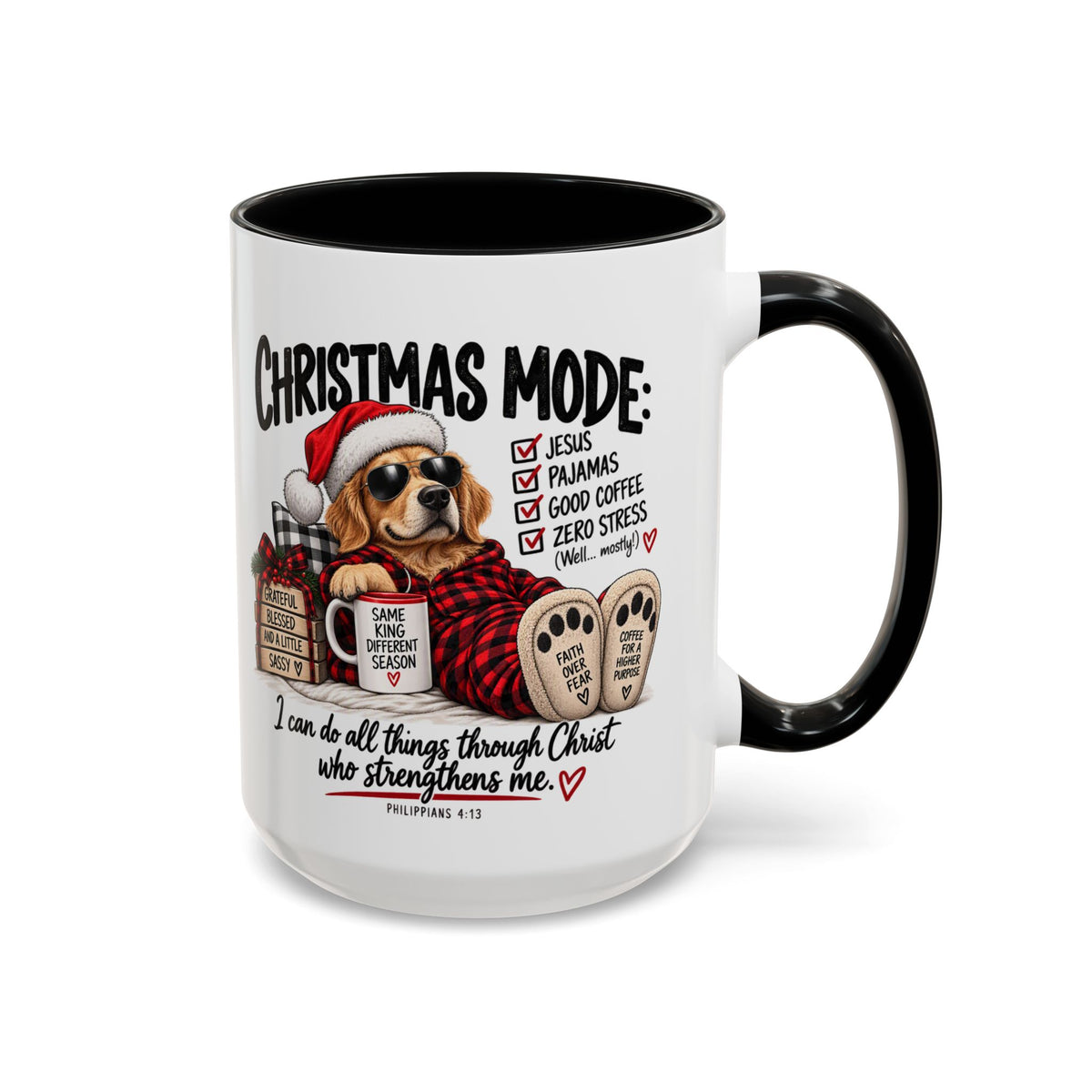 Christmas Mode: Jesus, Pajamas, Good Coffee Dog Coffee Mug