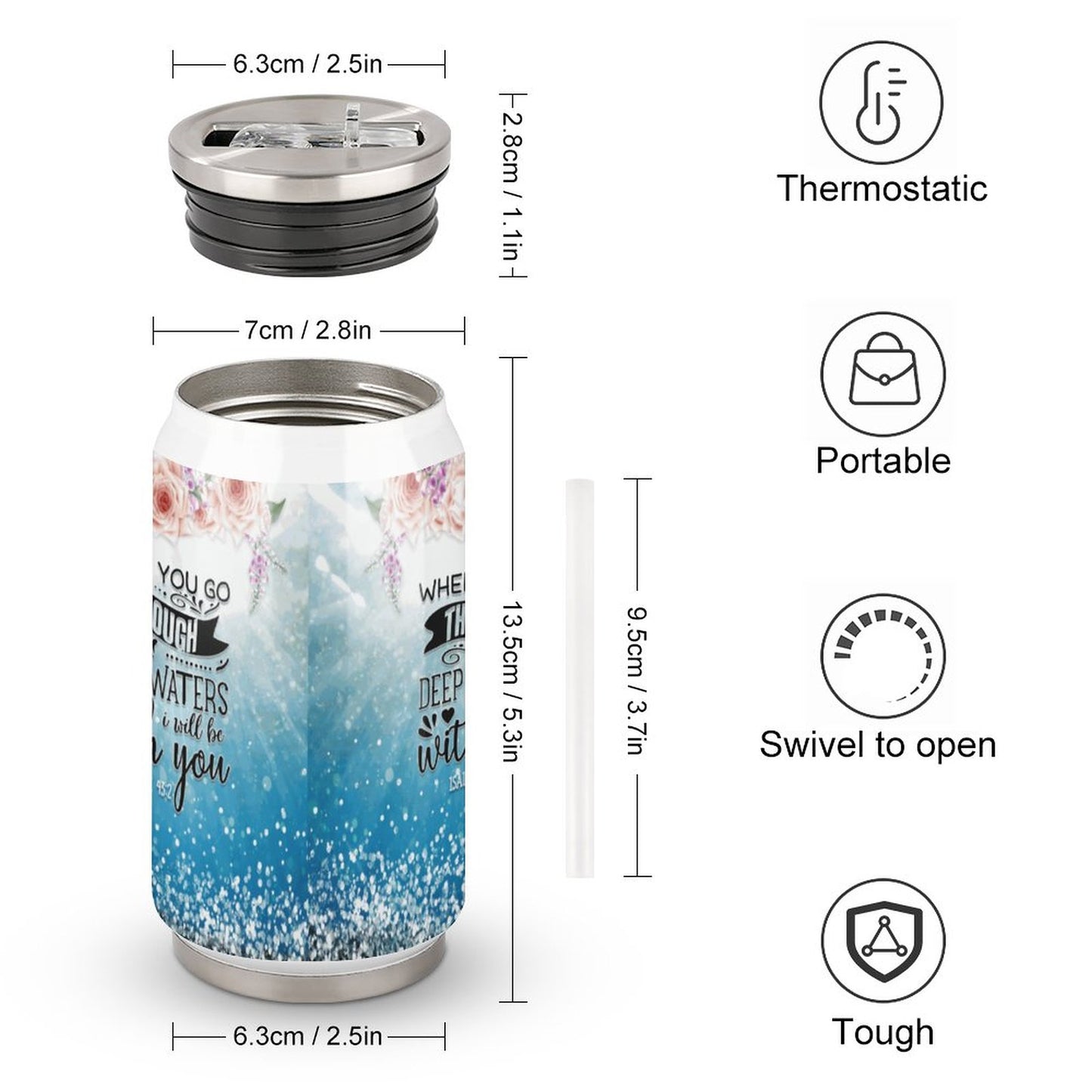 When You Go Through Deep Waters I Will Be With You Christian Stainless Steel Tumbler with Straw (All-Over Printing) SALE-Personal Design