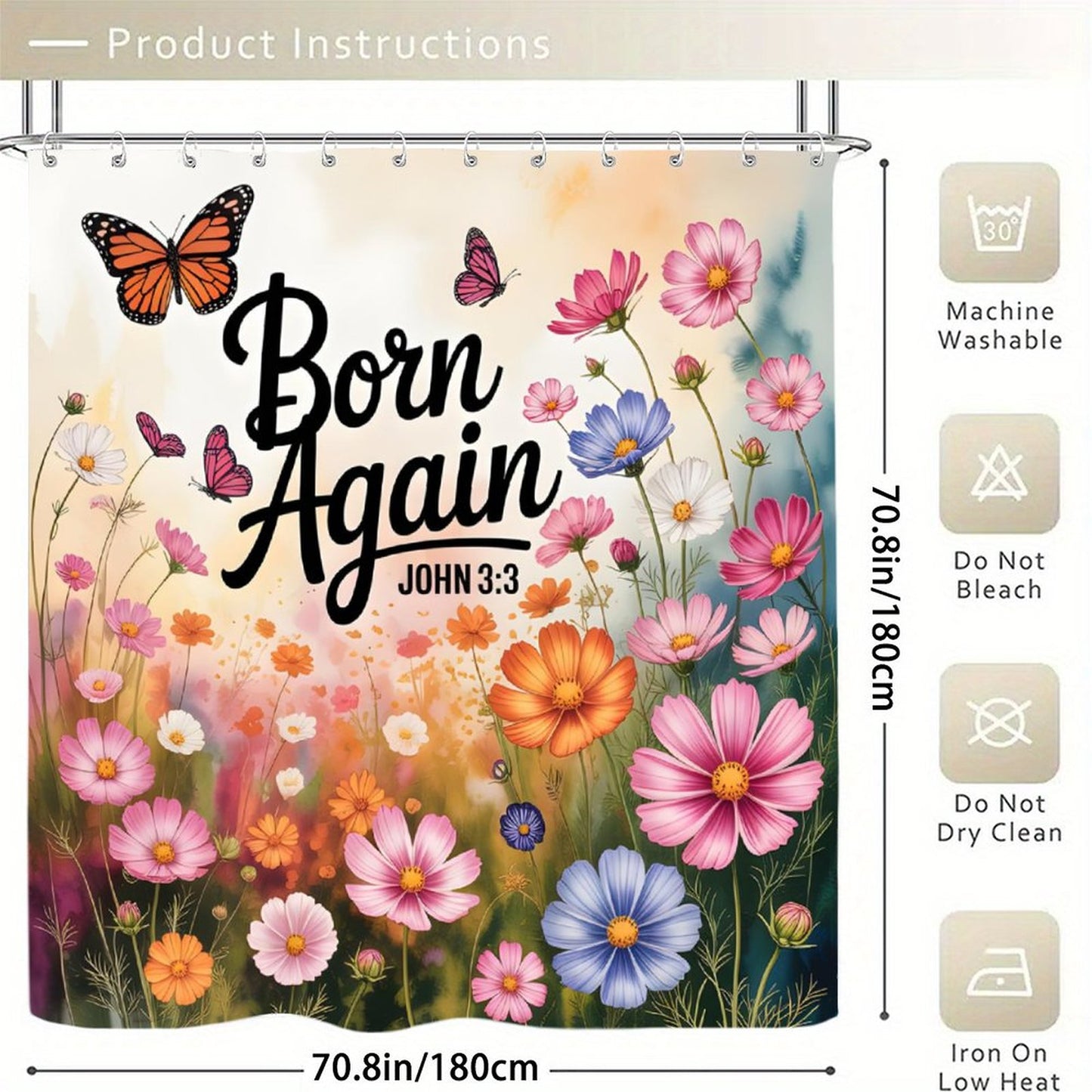 Born Again Christian Waterproof Shower Curtain