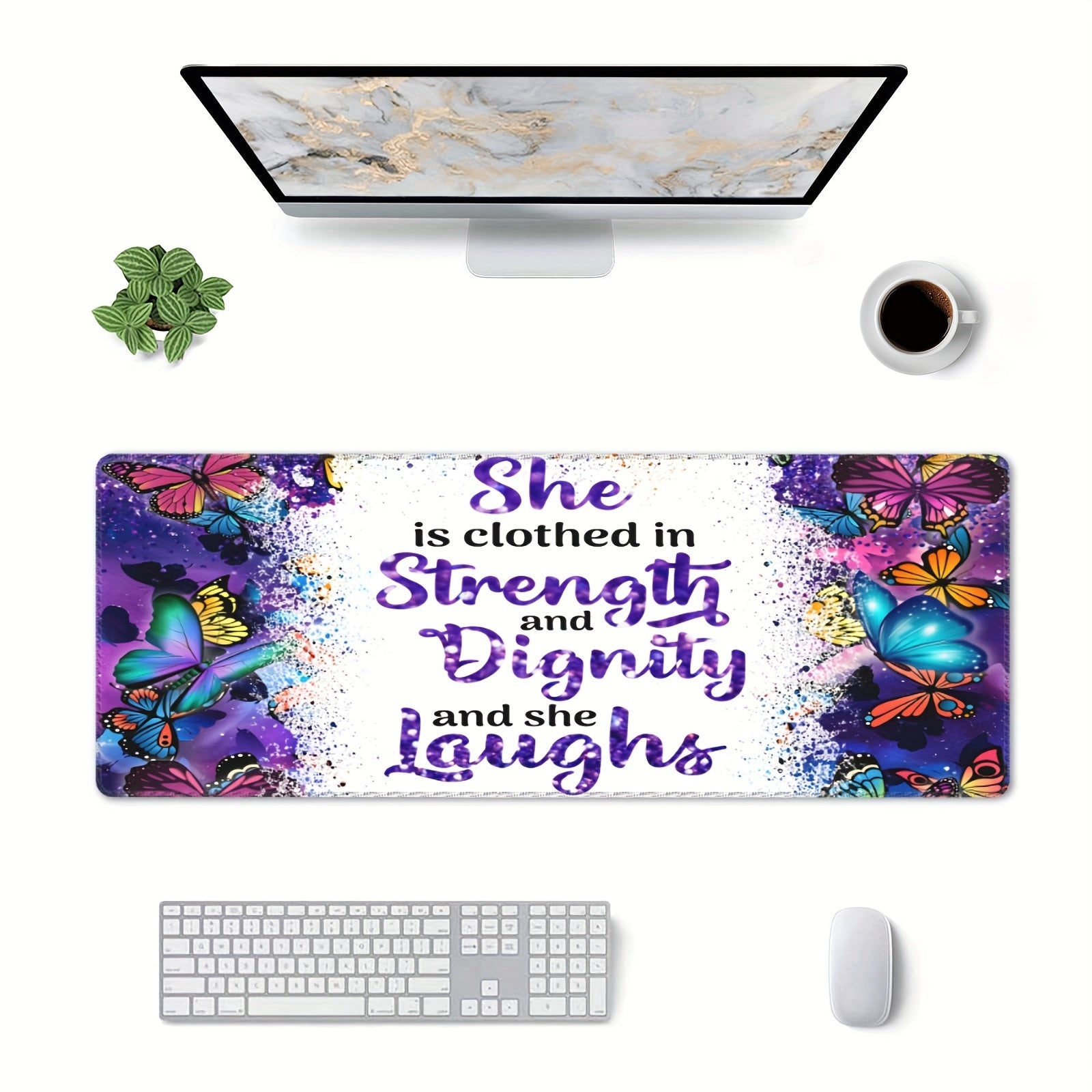 1pc She Is Clothed In Strength And Dignity Christian Computer Keyboard Mouse Pad 11.8x31.5 claimedbygoddesigns