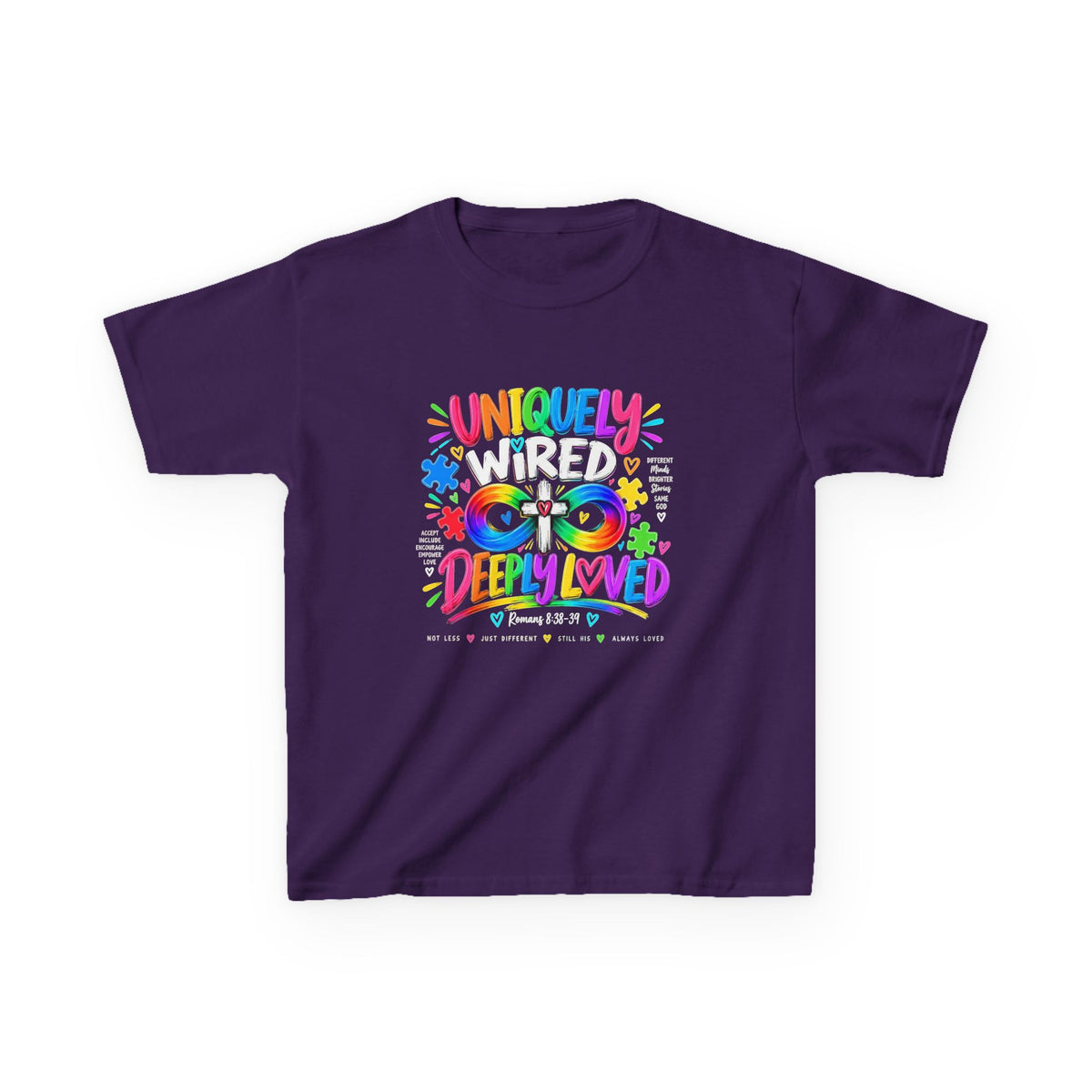Youth Autism Awareness T-Shirt — "Uniquely Wired, Deeply Loved" Colorful Autism Pride Tee