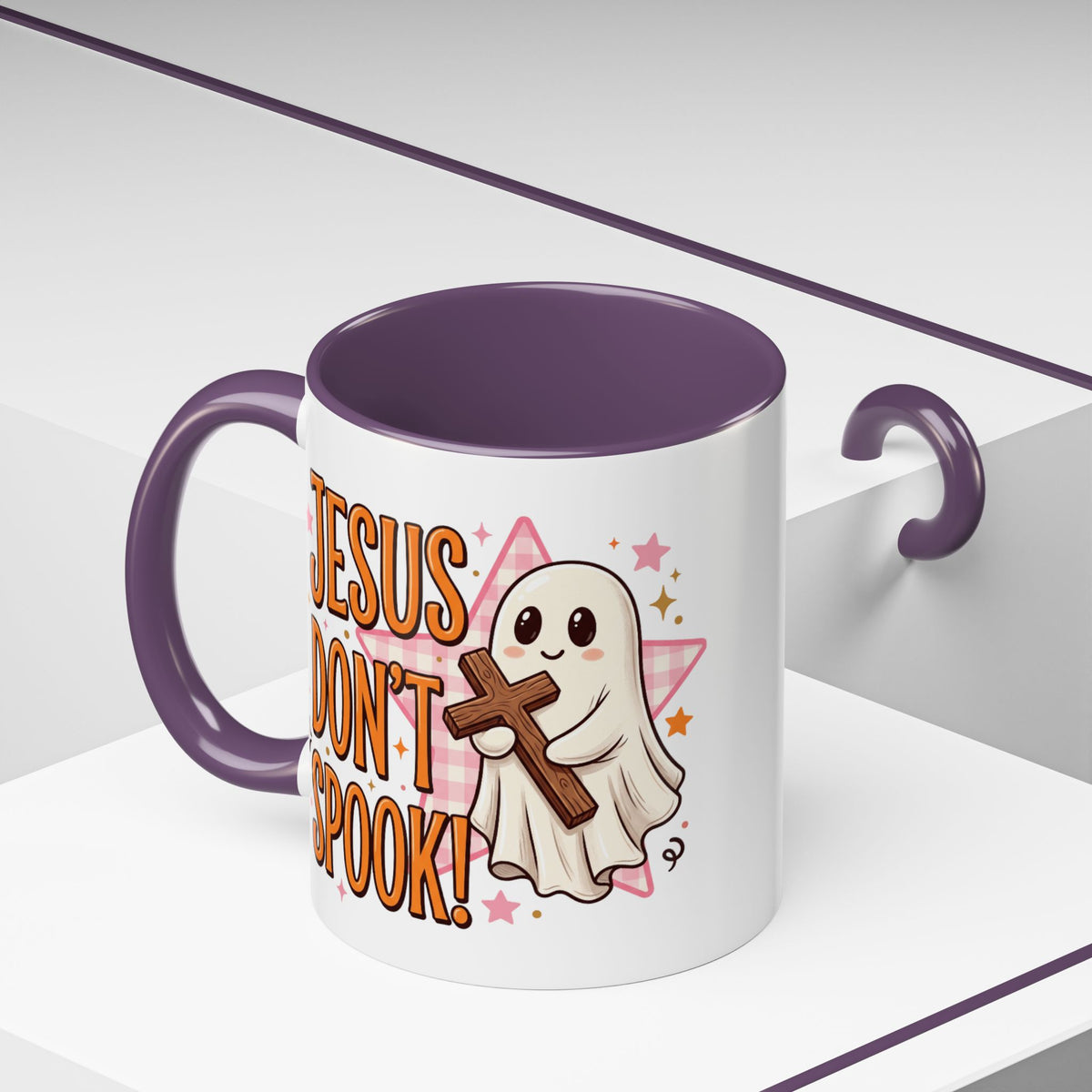 Accent Coffee Mug — "Jesus Don't Spook!" Cute Ghost Christian Coffee Mug (11/15oz)